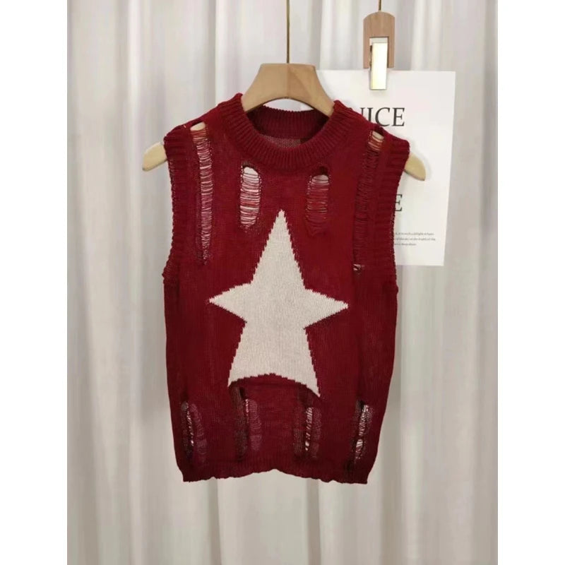 Distressed Star Graphic Knit Tank Top