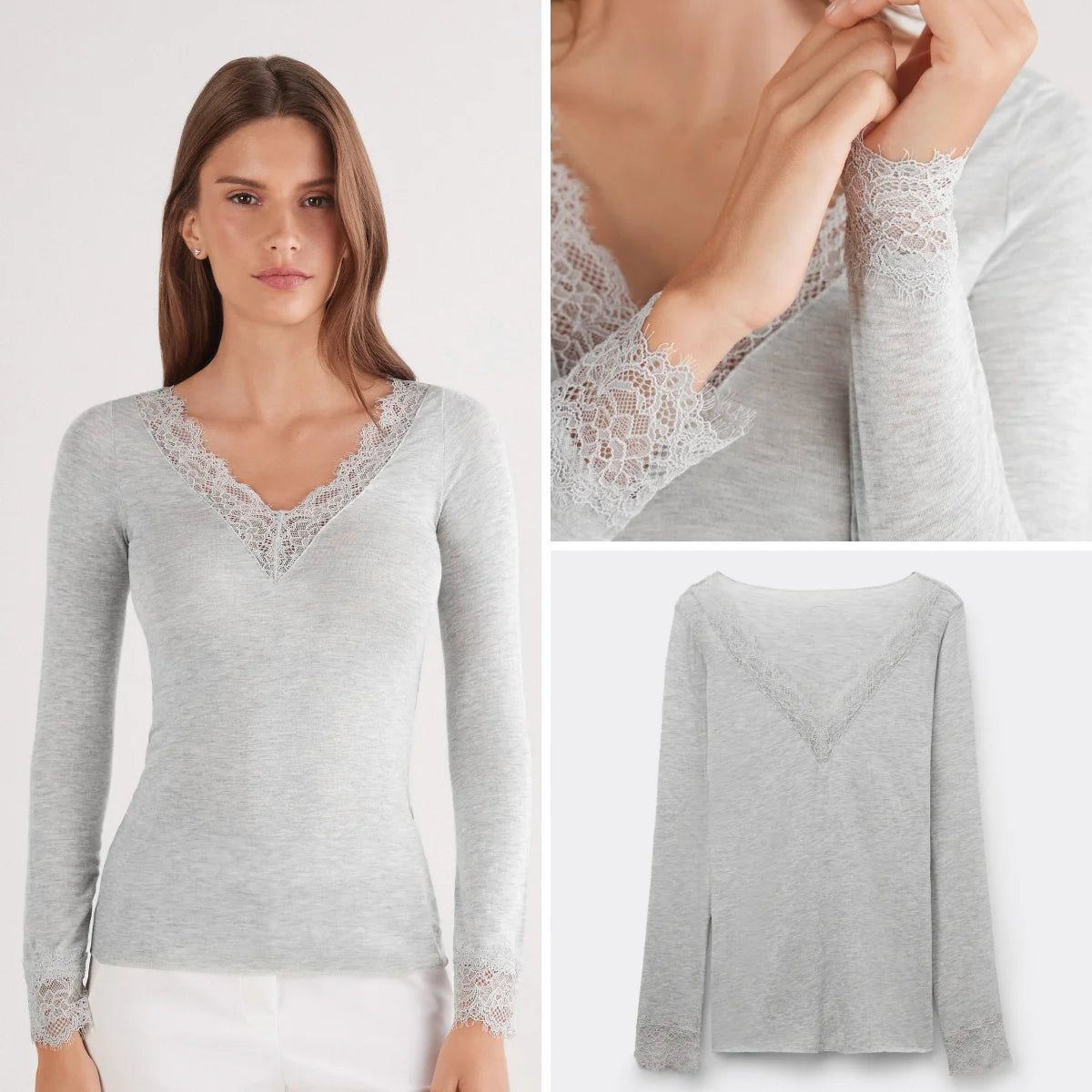 Long Sleeve Lace Trim T-Shirt