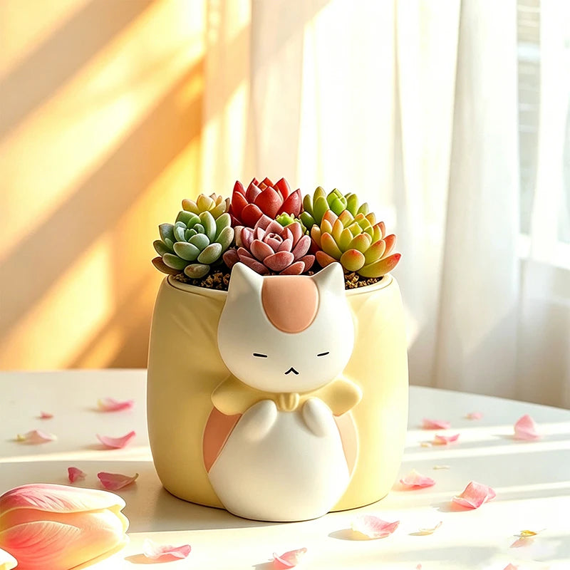 Sleepy Chubby Cat Resin Succulent Planter
