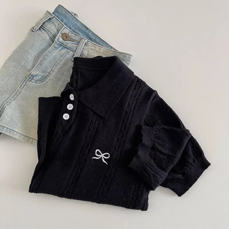 Polo Bow Knitted Short Sleeve Tee