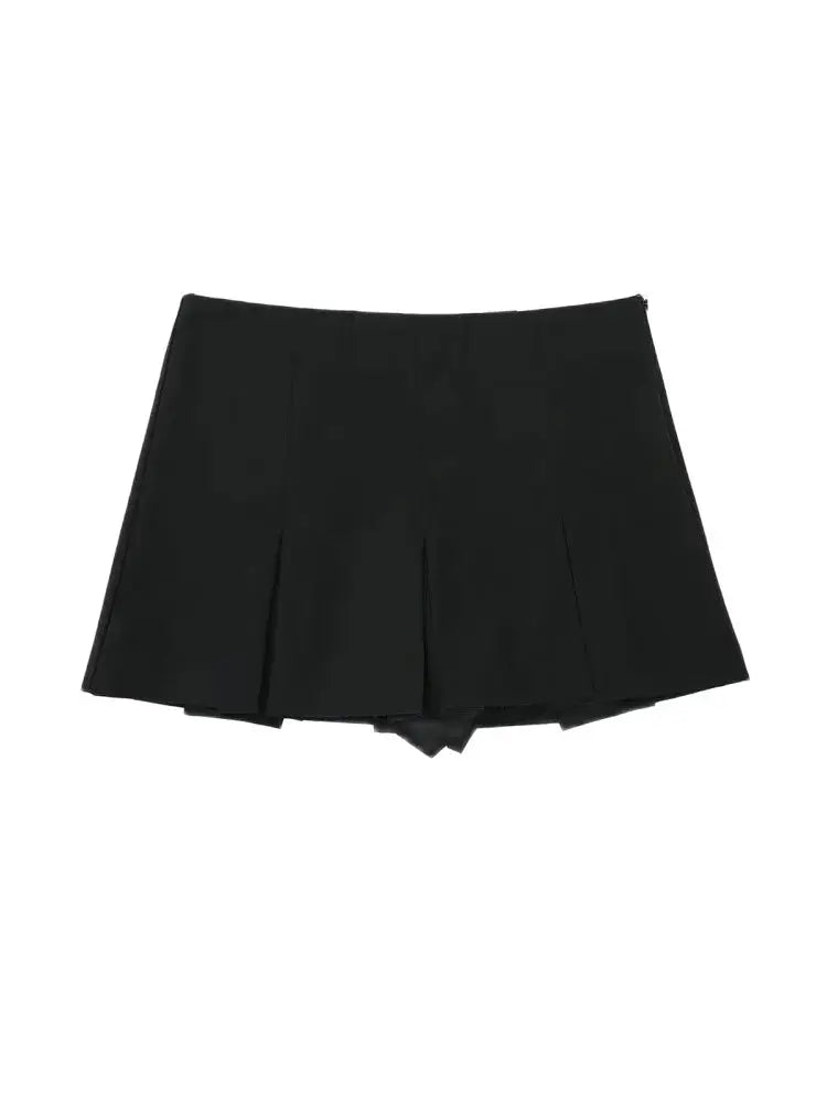 Moda Femenina Con Pantalones Cortos Plisados Faldas Vintage Cintura Alta Cremallera Lateral Falda-Pantalón Mujer