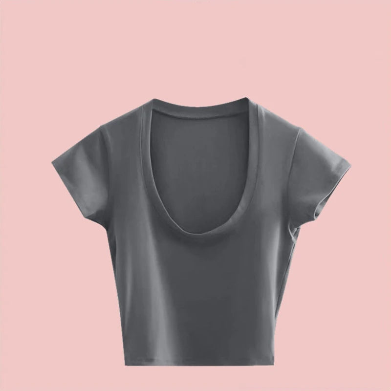 Low-Cut U-Neck Crop Tee