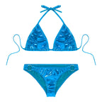 Traje de baño bikini metálico brillante para mujer, fiesta en la piscina, traje de baño, sujetador halter con cordones y bragas con aros, traje de baño bikini