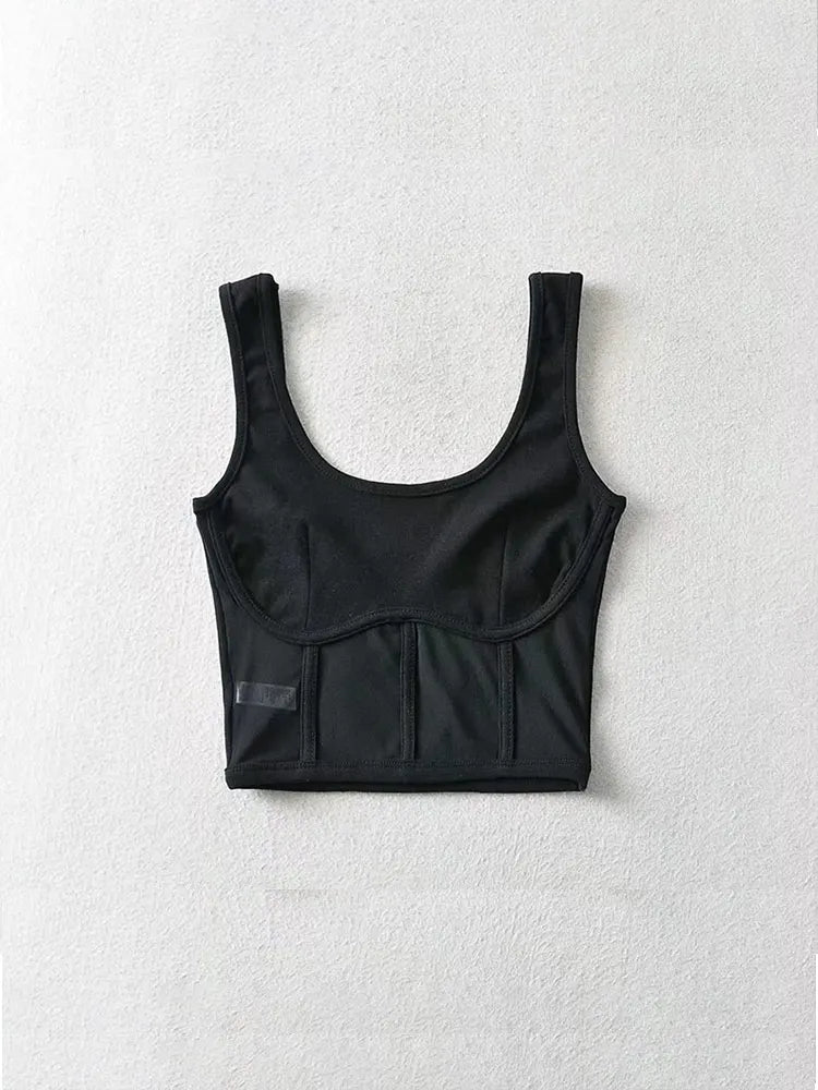 Mesh Panel Corset Tank Top