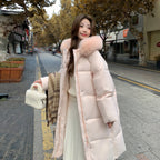 Abrigo acolchado rosa de longitud media para mujer, grueso, de invierno de 2026, por encima de la rodilla, con cuello de piel, chaqueta cálida de algodón para mujer, parkas y abrigos