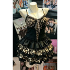 Conjunto de camisola sin mangas y minifalda elegante con estampado de leopardo