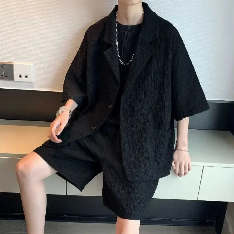 Single Breasted Short Sleeve Shirt and Shorts Set