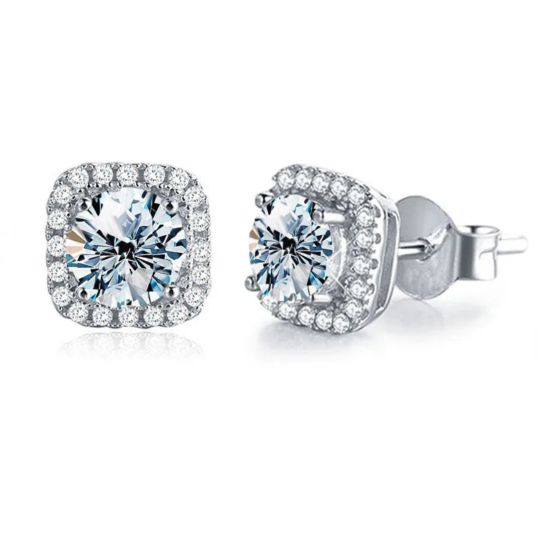 Real Moissanite Square Stud Earrings