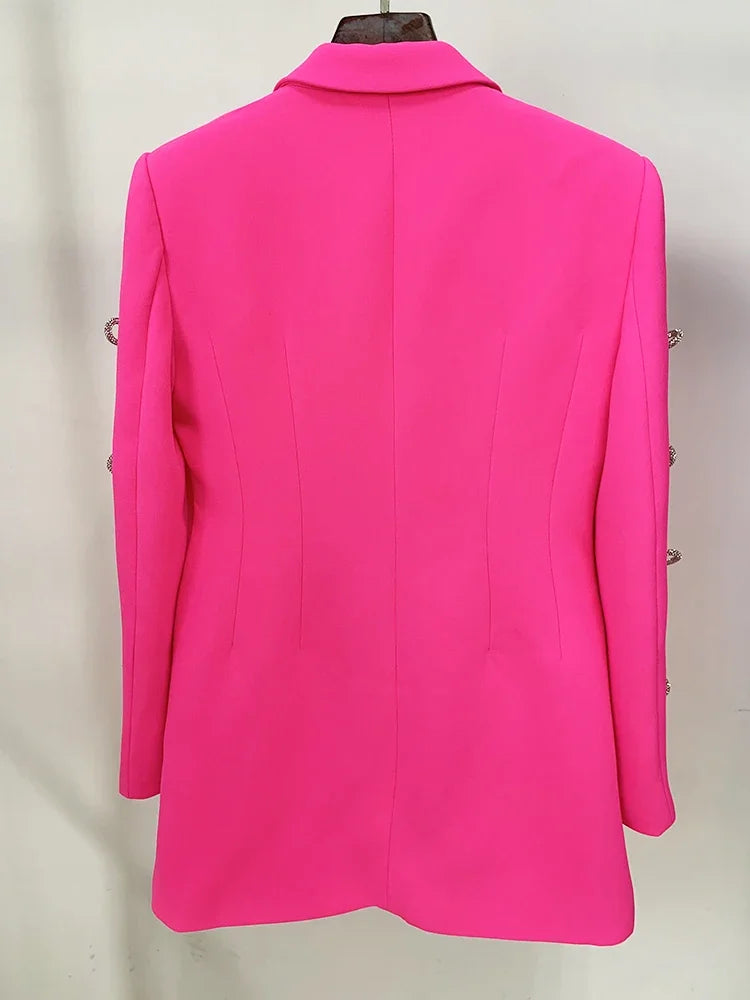 Pearls Chain Diamonds Beaded Hollow Out Bow Sleeve Blazer Dress