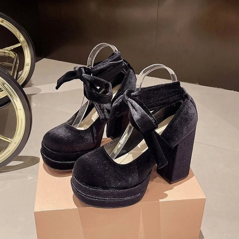 Mary Jane Suede Platform Round Toe High Heels