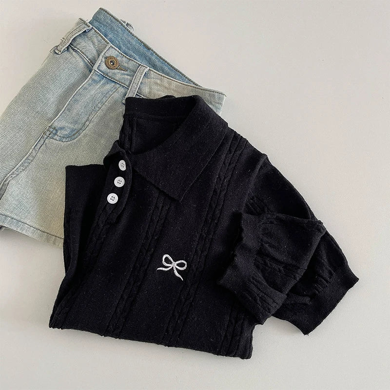 Polo Bow Knitted Short Sleeve Tee