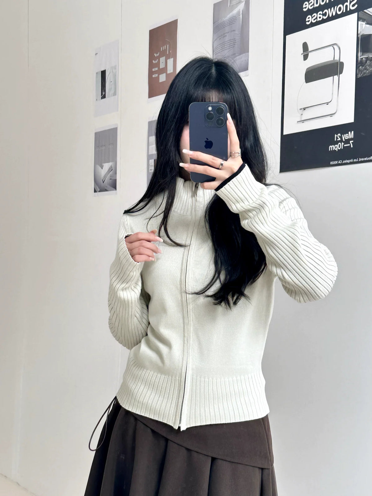 Letter embroidery Print Solid Stand-up collar Zip-up knit jacket