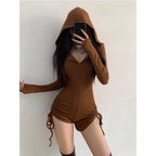 Ribbed Long Sleeve Hooded Romper