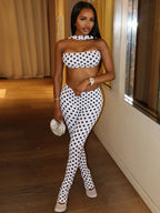Dot Print Halter Tank Top + Slim Leggings Set