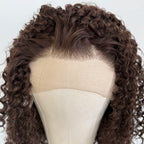 Chocolate Brown Curly Wig 13x4 Lace Front Long Deep Curly Synthetic Hair Heat Resistant Daily Use Natural Hairline Wig for Women