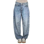 Pantalones vaqueros de mujer con estrellas bordadas y diamantes de imitación, estilo vintage informal de mezclilla con detalles brillantes