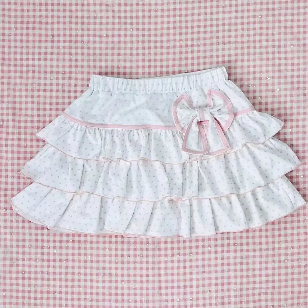Harajuku Girls Lolita Mini Falda Y2K Mujer Estilo Japonés Lazo Faldas Plisadas Lindas Dulces Lunares Volantes Faldas con Capas Regalo