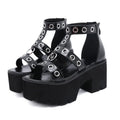 Open Toe Buckle Strappy Rivet Platform Sandals