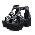 Open Toe Buckle Strappy Rivet Platform Sandals