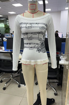 Ropa Urbana Mujer Grunge Punk Años 2000 Estampado Camisetas Blancas Manga Larga Ajustadas Bajo Con Volantes Tops Gráficos Lindos de Hadas