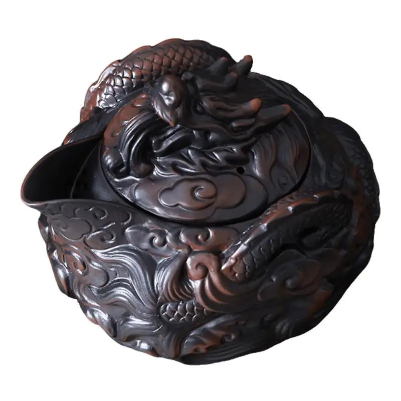 Jianshui Clay Purple Pottery Carving Dragon Teapot