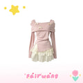 Conjunto de top de manga larga con lazo y falda de talle alto con vuelo