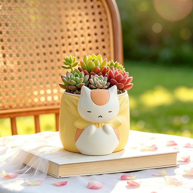 Sleepy Chubby Cat Resin Succulent Planter