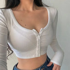 Slim Fit V-neck Long Sleeve Crop Top