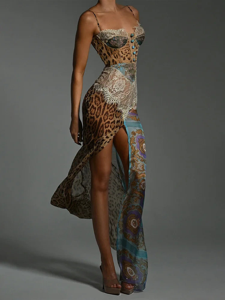 Vestido de chifón estampado con tirantes finos