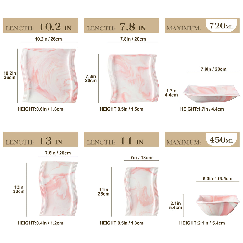 FLORA 26-PIECE Marble Porcelain Tableware Set