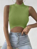 Sleeveless Mock Neck Rib Knit Top