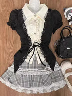 Bow Top + Lace Pleated Skirt