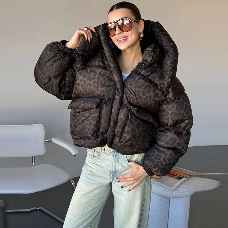 Leopard Print Hooded Cotton Padded Jacket