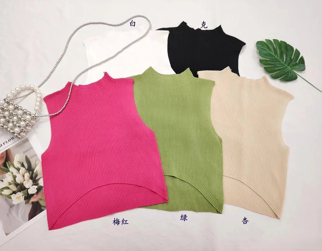 Sleeveless Mock Neck Rib Knit Top