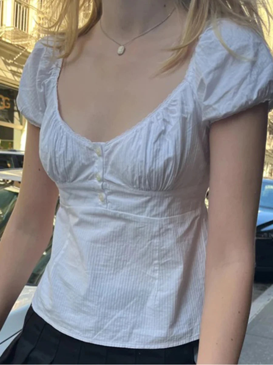 Camiseta Delgada de Cuadros Verdes Vintage para Mujer, Verano, Dulce, con Ribete de Encaje, Manga Corta, Algodón, Tops Casuales Retro Elegantes, Top Corto con Volantes