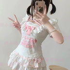 Harajuku Girls Lolita Mini Falda Y2K Mujer Estilo Japonés Lazo Faldas Plisadas Lindas Dulces Lunares Volantes Faldas con Capas Regalo