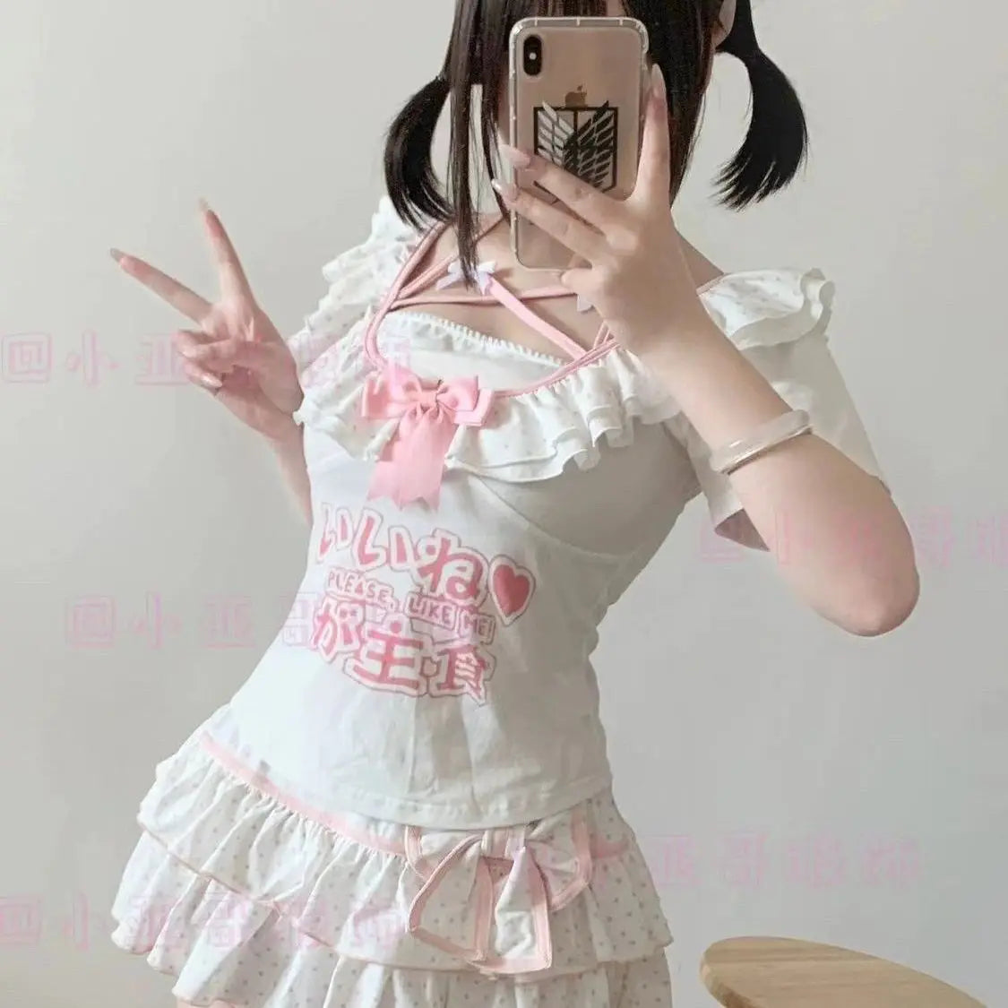 Harajuku Girls Lolita Mini Falda Y2K Mujer Estilo Japonés Lazo Faldas Plisadas Lindas Dulces Lunares Volantes Faldas con Capas Regalo