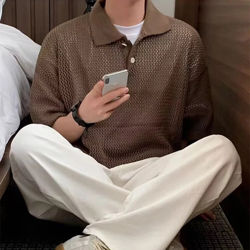 Hollow Out Knit Polo