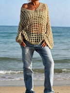 hollowed out loose knit long sleeved pullover