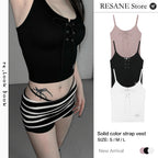 RE Mujer Venda Y2K Crop Tops Cordón Tirantes Tejido Camisola Linda Tank Crop Tops Sólidos Sexy Tops Para Mujer Verano