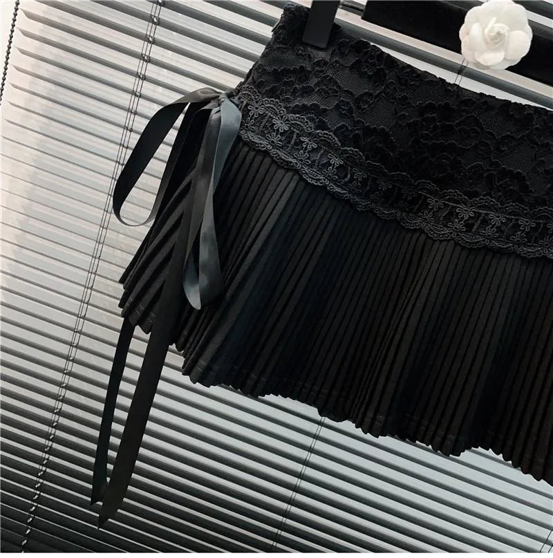 Neploe 2026 Verano Nueva Falda Rosa para Mujer Y2k Cintura Alta Lazo Cordón Faldas Moda Versátil Fruncido Línea A Faldas Mujer