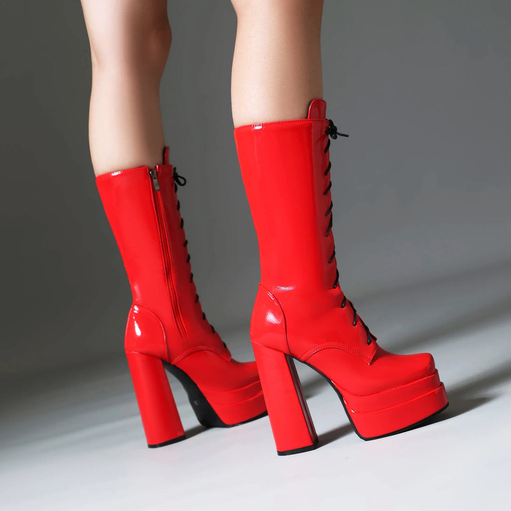 Double Layer Platform Square Toe Boot