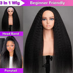 Vietnamese Kinky Straight Half Wigs Glueless 3 IN 1 Half Wig With Drawstring Raw Human Hair Wig Seamless Clip Ins Flip Over