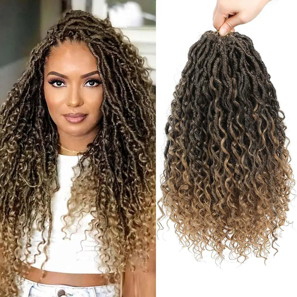 14"Faux Locs Crochet Hair 8Packs Pre Looped Goddess Locs Crochet Hair With Curly End Boho Synthetic Crochet Hair For Black Women