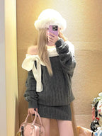Sweet Bow Knitted Mini Dress