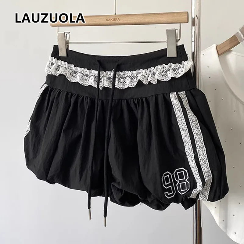 Drawstring Lace Patchwork Bud Shorts