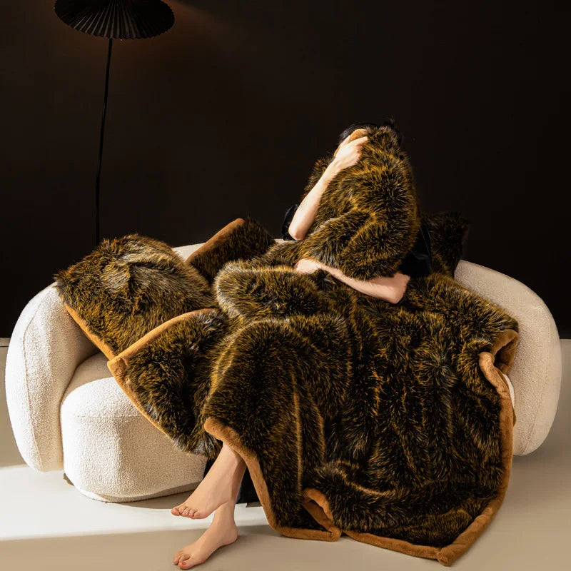 Solid Color Gradient Imitation Fox Fur Blanket