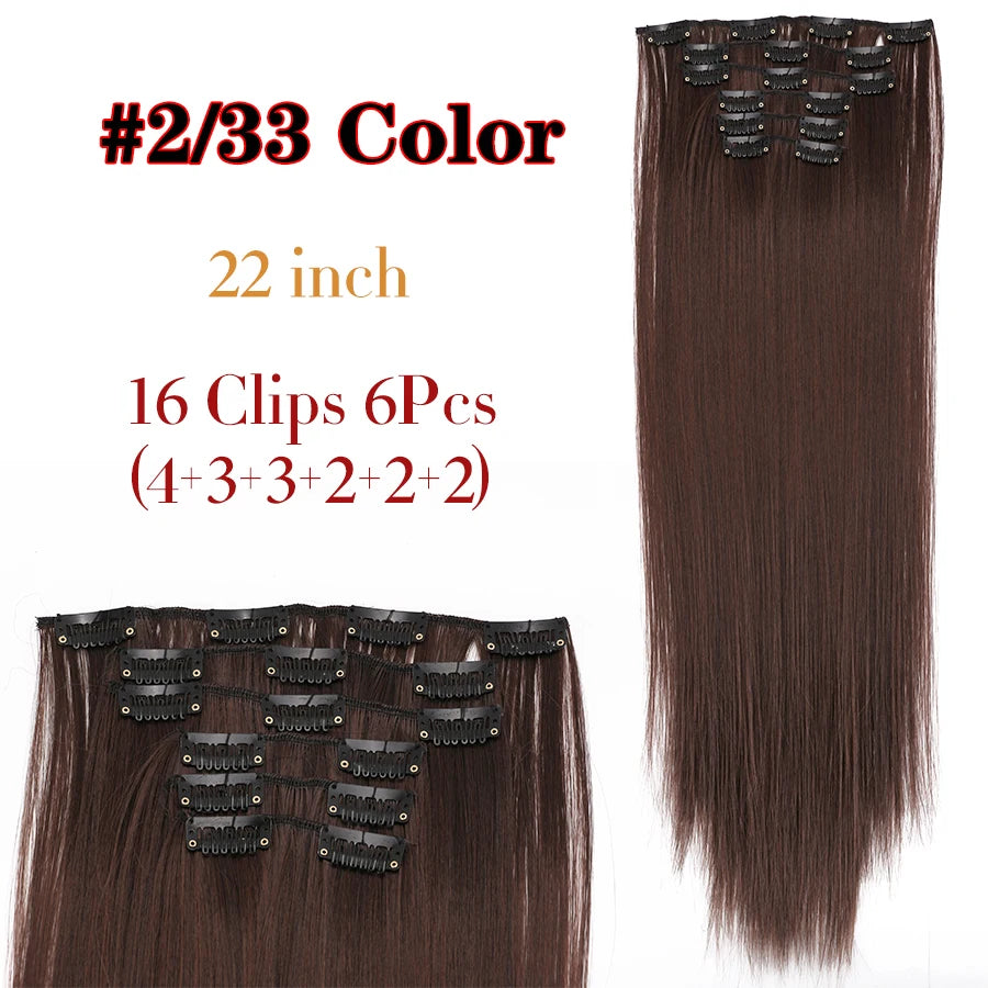 Clips In Hair Extension Long Straight Hair Pieces Clip In Hair Extension 22Inch 6Pcs/Set Synthetic Fake Hair Ppieces For Women