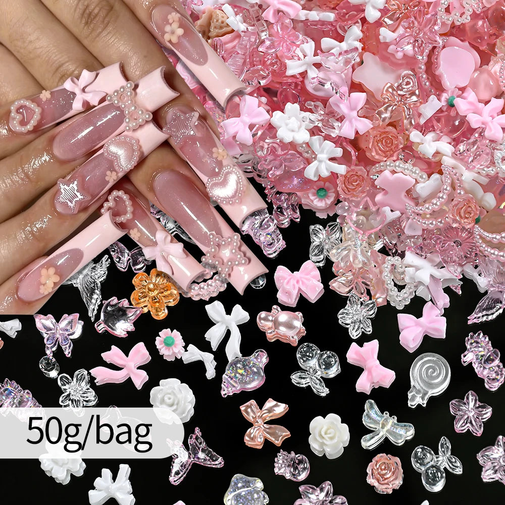 50pcs 3D Kawaii Mixed Resin Nail Charms