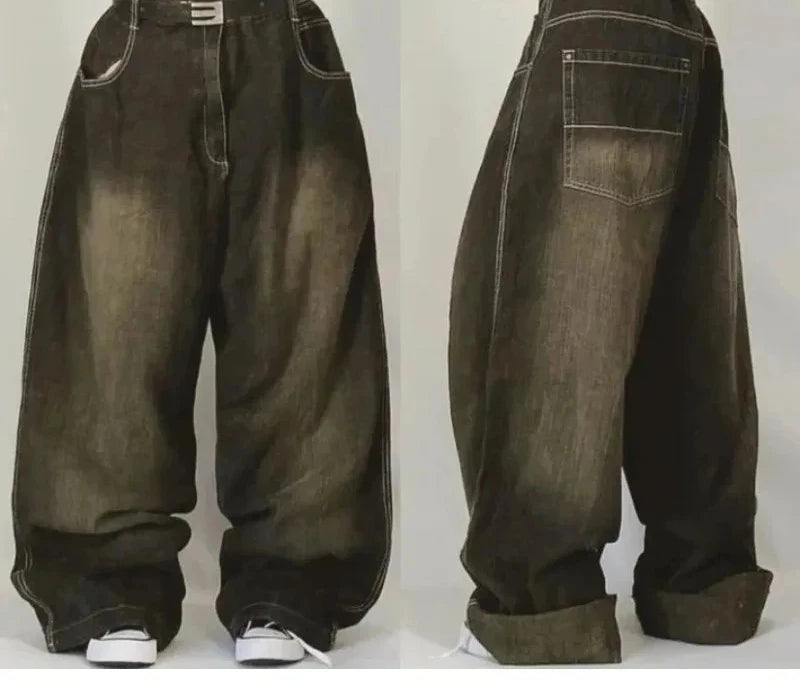 Jeans Anchos Estilo Gótico 2K Oversize Unisex Moda Japonesa High Street Vintage Pantalones Anchos Harajuku Hip-Hop Urbanos de Trabajo